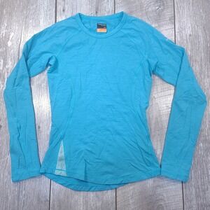 Icebreaker Merino 200 Base Layer Top Womens XS Cyan Blue Thumbholes Long Sleeve